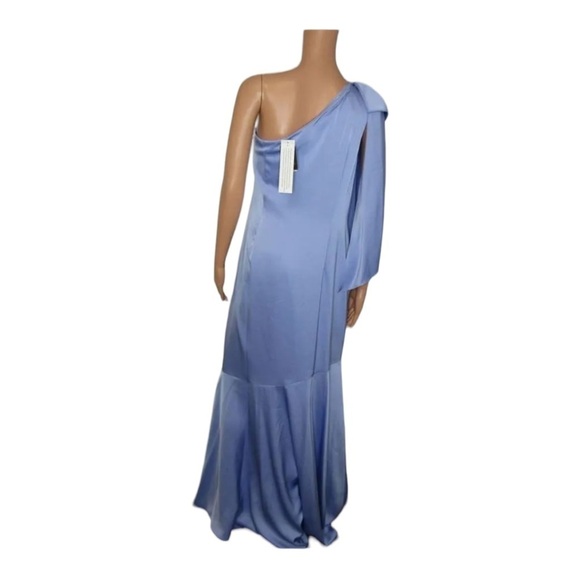 AIDAN MATTOX Satin Asymmetric One Shoulder Mermaid Maxi Gown Size 14 Blue NWT - Picture 12 of 12